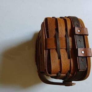 Vintage 1993 LONGABERGER Weave leather  Brown and Tan Woven  Kiddie Basket
